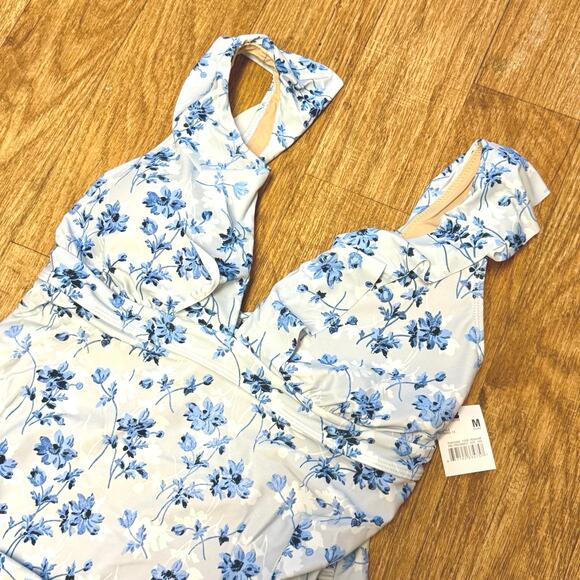 A Pea in the Pod Maternity Blue Floral Ruffle One-Piece Swimsuit Size Medium - Picture 5 of 13
